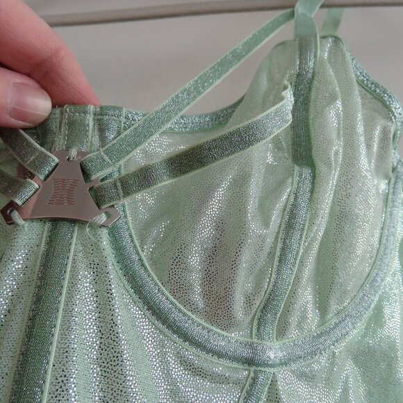 SAVAGE X FENTY Going Platinum Mesh Bustier Corset in Green Mist Metallic L NWT - Picture 5 of 13
